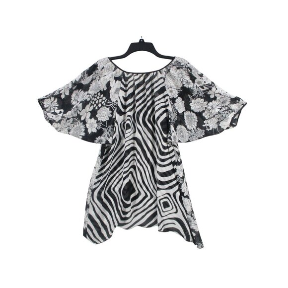 Jonathan Martin Black & White Floral Zebra Print Sheer Top Blouse XL - Picture 8 of 9